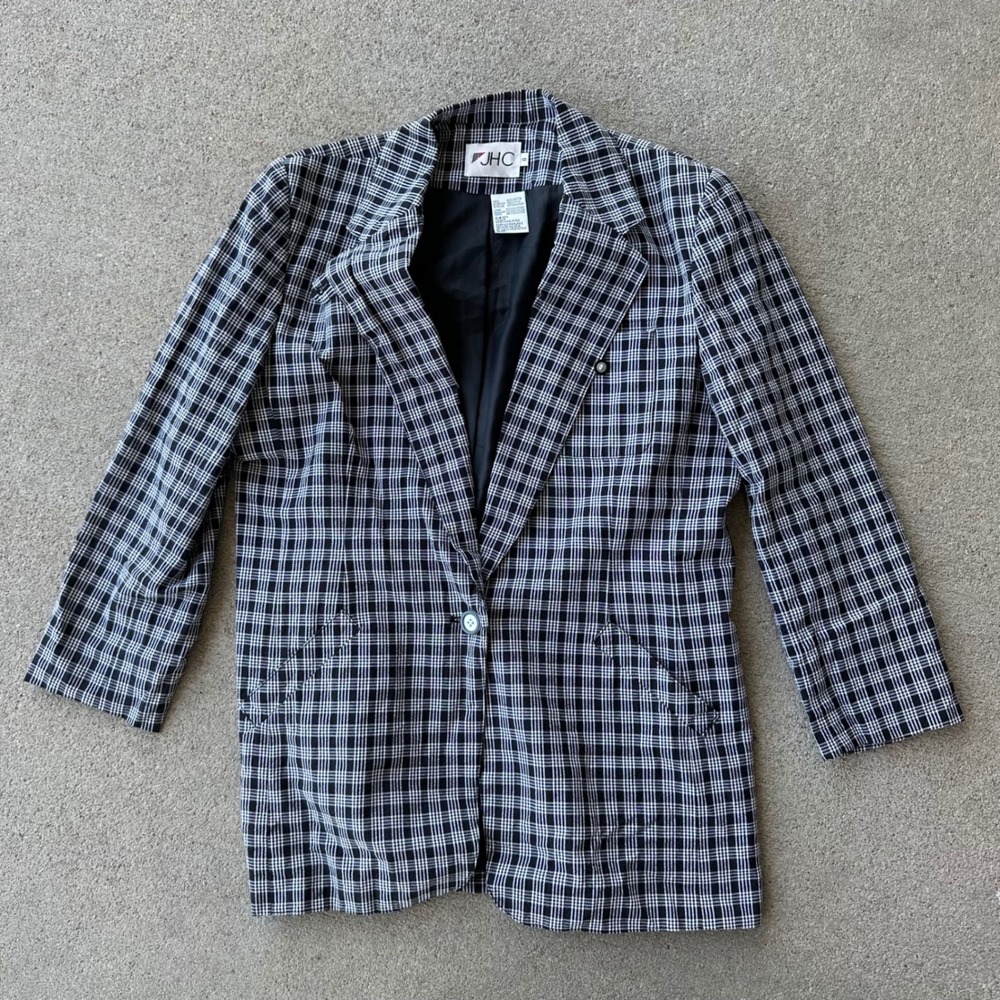 JHC Plaid Blazer Cotton Blend Career Casual Black White‎ Size 8
